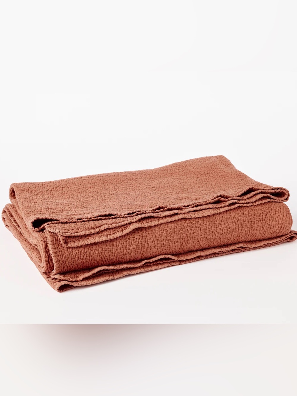 $298 Coyuchi Cascade Organic Cotton Matelasse Blanket Coverlet Queen Full Sedona